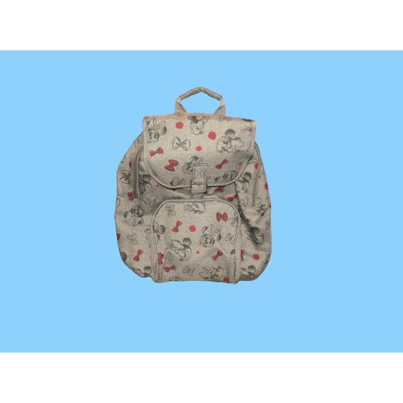 Disney Minnie Mouse Canvas Backpack 12" - Gray With Red Bows & Ears - Picture 1 of 2